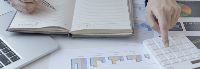 Head of accounting is recording the company's financial growth statistics using graphs as a...