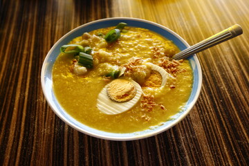 Freshly cooked Filipino food called Goto with Egg