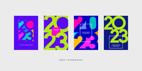 2023 banner set. Typography of Happy New Year with Lorem Ipsum. Geometric design. Look modern. Minimalist style. Designed for decoration, cover, web banner, t-shirt, presentation. Vector, illustration