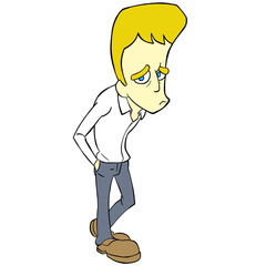 細身のカートゥーン男性のイラスト　金髪　困り顔