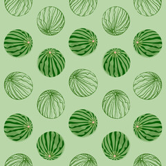 Watermelons seamless pattern on a light green background