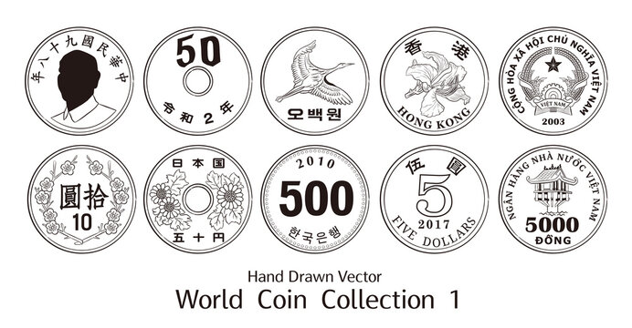 Hand Drawn Vector World Coin Collection 1