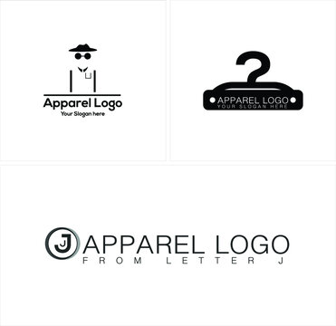 A set of illustration symbol icon apparel, hanger and icon letter J circle art line template vector logo design retail store fashion clothes and others