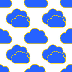 Blue clouds on a white background. Seamless cute pattern for fashion textiles, decorative fabrics. Vector.