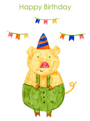 Hand drawn cartoon pig illustration, greeting card design