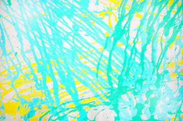 Fototapeta na wymiar Create lines by brush paint splatter or splash on surface wall, color pink, yellow and green effect illustration background 