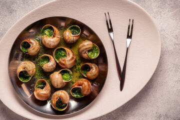 Bourgogne Escargot Snails with herb garlic oil.