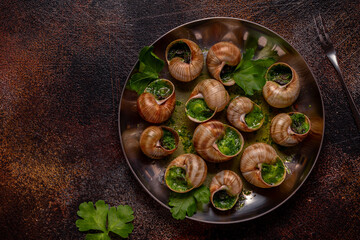 Bourgogne Escargot Snails with herb garlic oil.