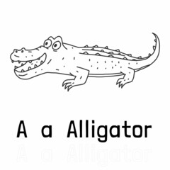 Alphabet letter a for alligator coloring page, coloring animal illustration