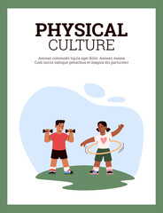 Physical culture and child development banner or poster flat vector illustration.