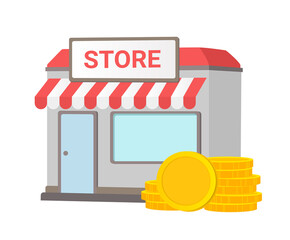 store and market illustration set. supermarket, shop, building, e-commerce. Vector drawing. Hand drawn style.