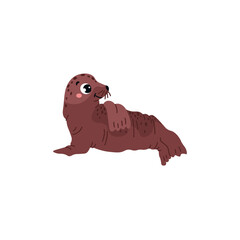 Cheerful sea dog laying on his back, flat vector illustration isolated on white background.
