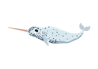 Narwhal or unicorn of the sea northern animal, vector illustration isolated. © Kudryavtsev