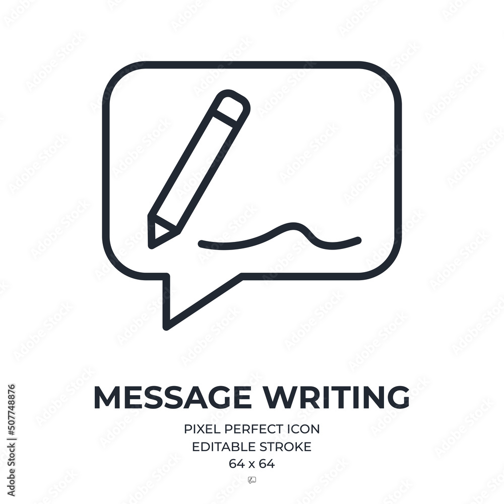 Wall mural writing message concept editable stroke outline icon isolated on white background flat vector illust