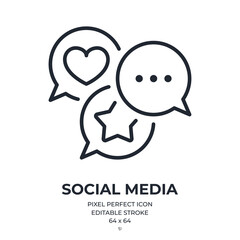 Social media chat concept editable stroke outline icon isolated on white background flat vector illustration. Pixel perfect. 64 x 64.