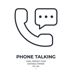 Phone talking concept editable stroke outline icon isolated on white background flat vector illustration. Pixel perfect. 64 x 64.