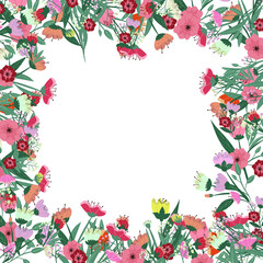 Vector floral frame. Flowers arrange in border on white background