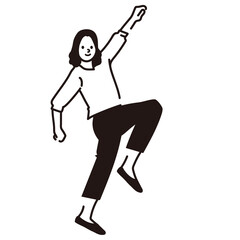 ガッツポーズの女性　ビジネス　アイコン　線画