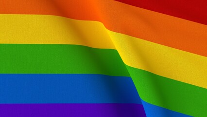 Fabric texture of LGBTQ flag in rainbow colors. 3d rendering illustration.