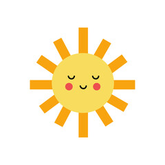 Vector illustration of cute sun on white background.