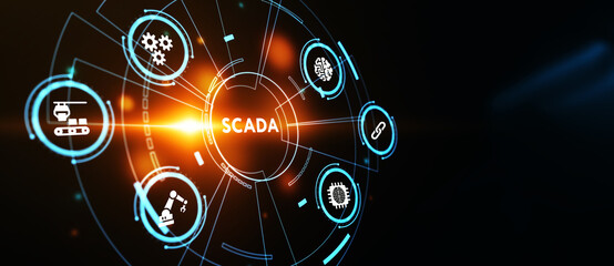 System Supervisory Control And Data Acquisition technology concept. SCADA. 3d illustration