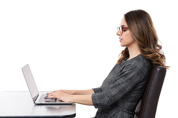 Happy businesswoman at her laptop