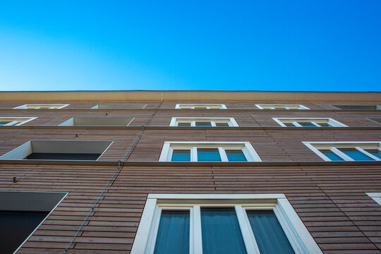 Germany, Bavaria, Munich, Energy efficient timber apartments in Prinz-Eugen-Park complex