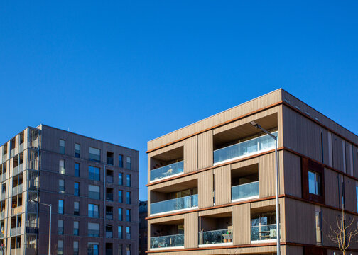 Germany, Bavaria, Munich, Energy efficient timber apartments in Prinz-Eugen-Park complex