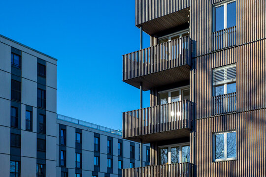 Germany, Bavaria, Munich, Energy efficient timber apartments in Prinz-Eugen-Park complex