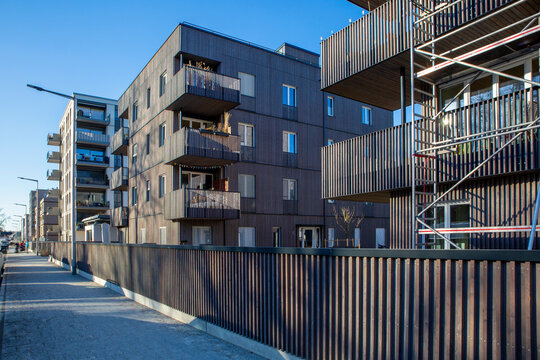 Germany, Bavaria, Munich, Energy efficient timber apartments in Prinz-Eugen-Park complex