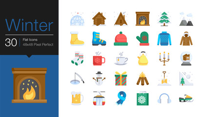 Winter icons. Flat design. Vector illustration.
