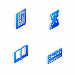 Set Isometric line Hourglass pixel, Audio book, Open and Measuring height and length icon. Vector