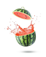 watermelon juice splashing isolated on white	
