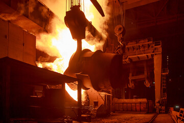 Oxygen converter process in a steel mill.