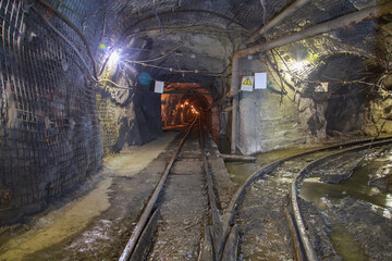 Fototapeta na wymiar Underground interior of iron ore mine.