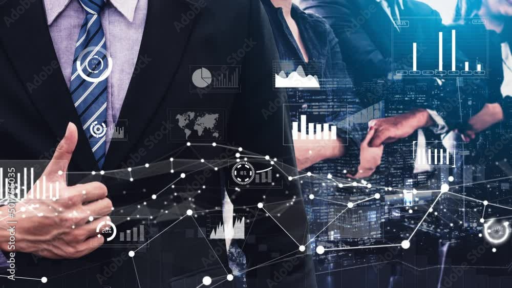 Poster conceptual business dashboard for financial data analysis . 3d render computer graphic .