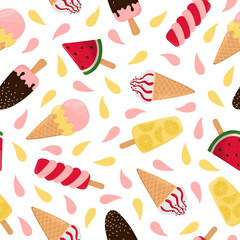 Colorful ice cream seamless pattern. Background for poster, print, cards, wrapping paper, clothes decoration and ice cream shop