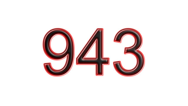 red 943 number 3d effect white background