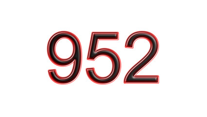 red 952 number 3d effect white background