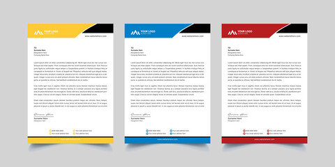 Modern corporate business letterhead design template with red, yellow and black color.