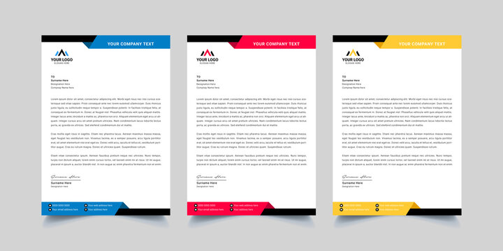 Modern corporate business letterhead design template with red, yellow and black color.