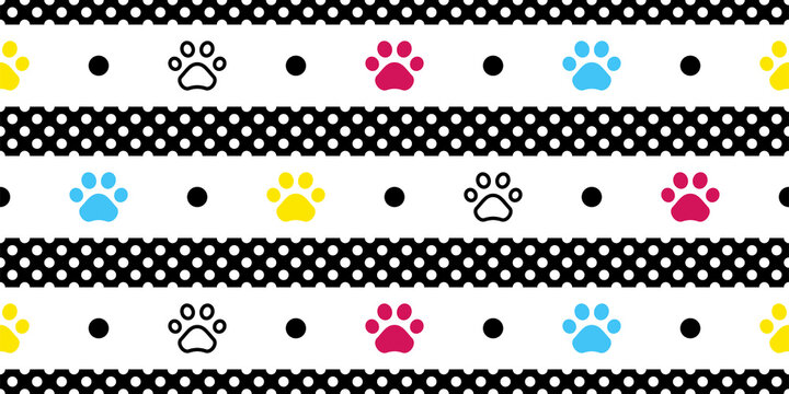 dog paw seamless pattern cat footprint polka dot kitten calico vector puppy breed cartoon pet repeat wallpaper gift wrapping paper tile background doodle illustration design isolated