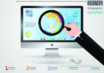 Illustration business.design modern  idea and concept think creativity. for Social network,success,plan,think,search,analyze,communicate, futuristic idea innovation technology.