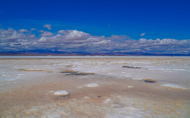 Panorama view of beautiful landscapes in the Uyuni Salt Flats in southern Bolivia