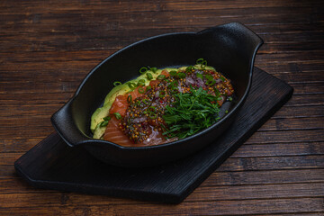 Ceviche- salmon salad. Great food for vegans