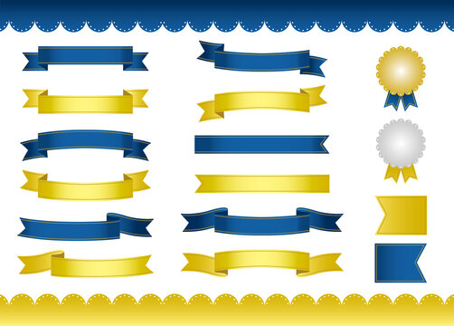 【リボン素材】青・ゴールド・金のライン入り