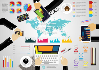 Illustration business.design modern  idea and concept think creativity. for Social network,success,plan,think,search,analyze,communicate, futuristic idea innovation technology.