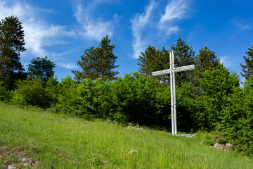 Cross on mountain near city Jajce, Bosnia and Herzegovina