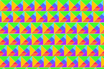 Tangram shapes abstract background with vibrant colors, abstract background with geometrical shape, blue pink yellow red multi colored pattern abstract backdrop, repeating triangles