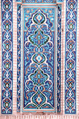 Detail of traditional persian mosaic wall with floral ornament, Grand Jame Mosque, Yazd, Iran